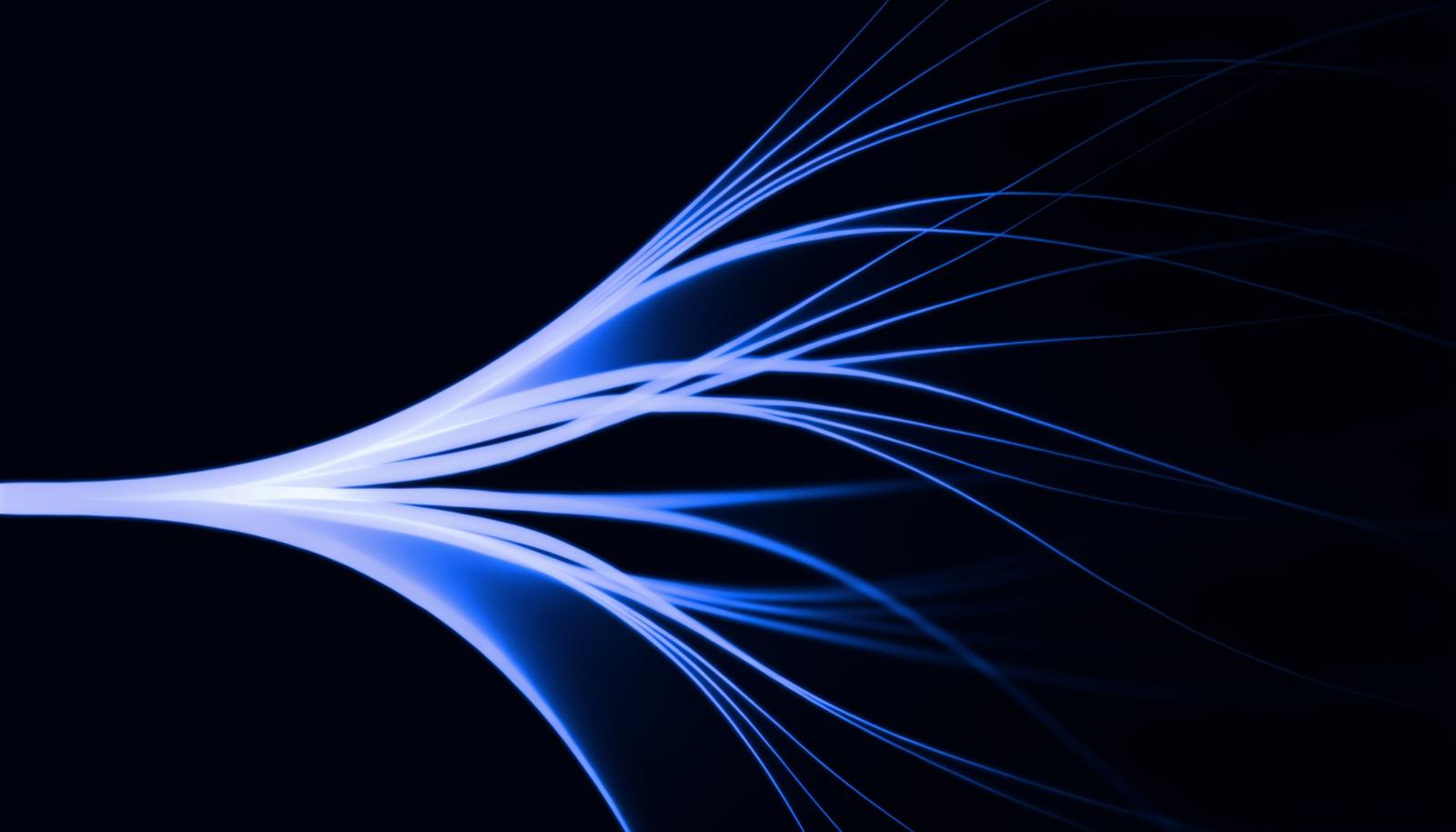 Abstract: a single glowing trace branching across a dark field