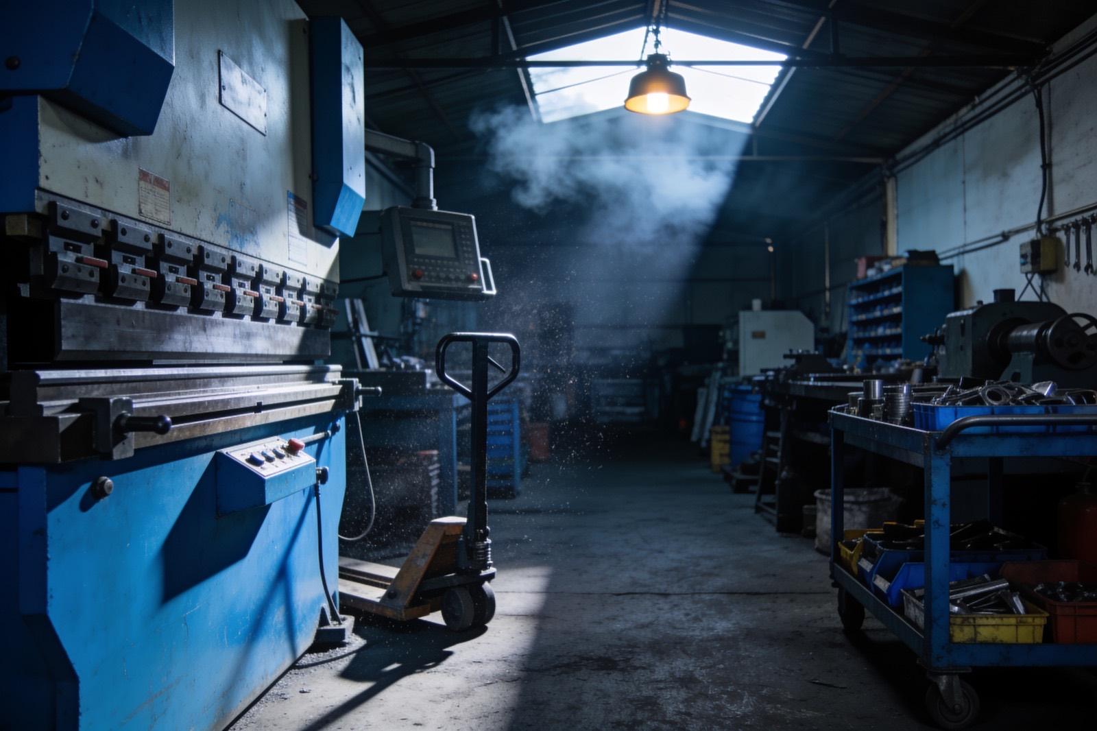 Illustrative: a modern manufacturing line with a press and operator station